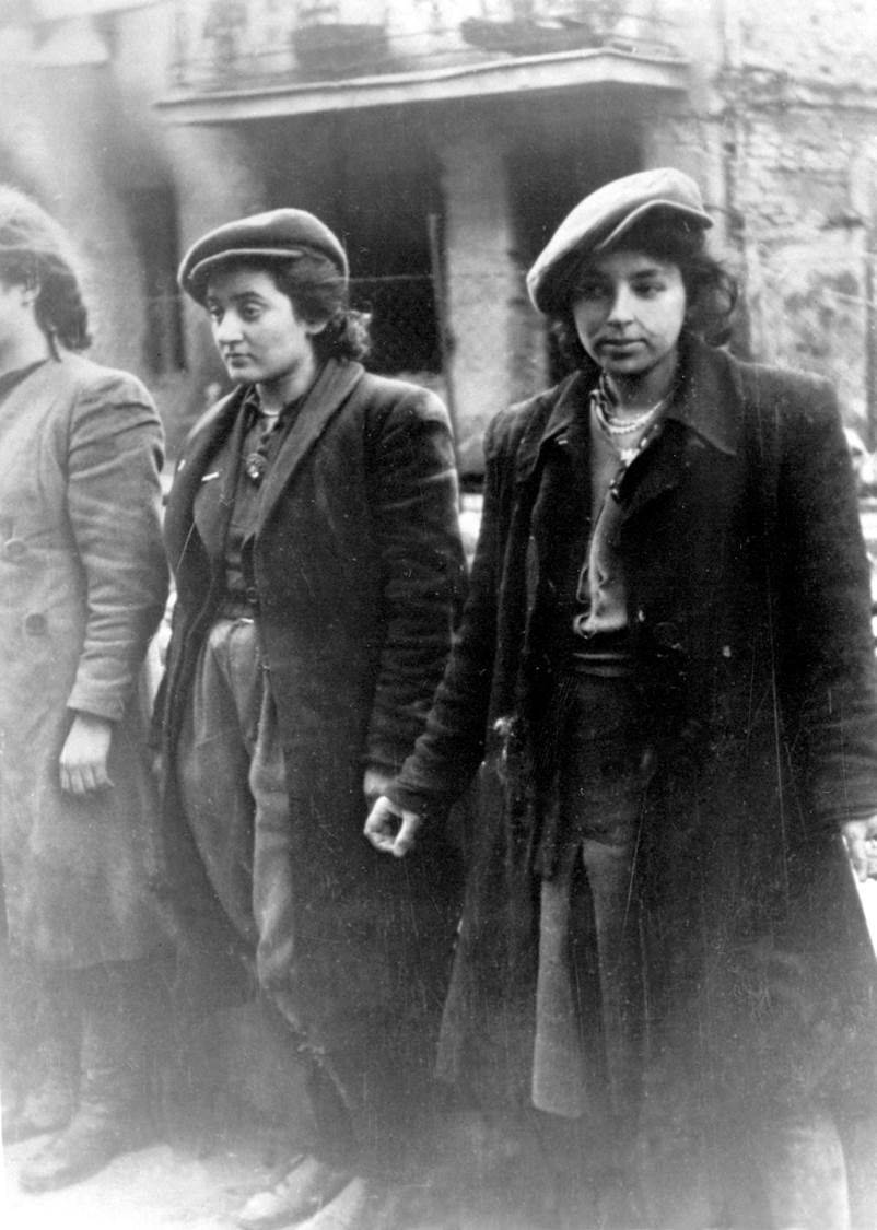 Members of the Jewish resistance captured by SS troops during the suppression of the Warsaw Ghetto uprising.